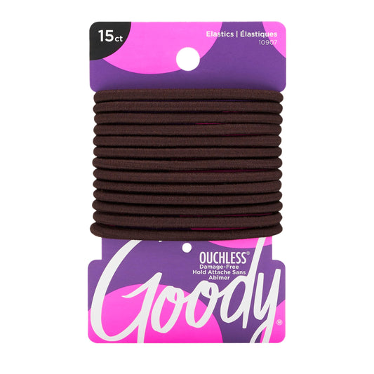 Goody Ouchless Elastic Hair Ties, 15 Ct, Black, 4MM Rubber Bands, Pain-Free Styling Accessories for Women & Men, Made for Long-Lasting Braids, Ponytails & More, All Hair Types