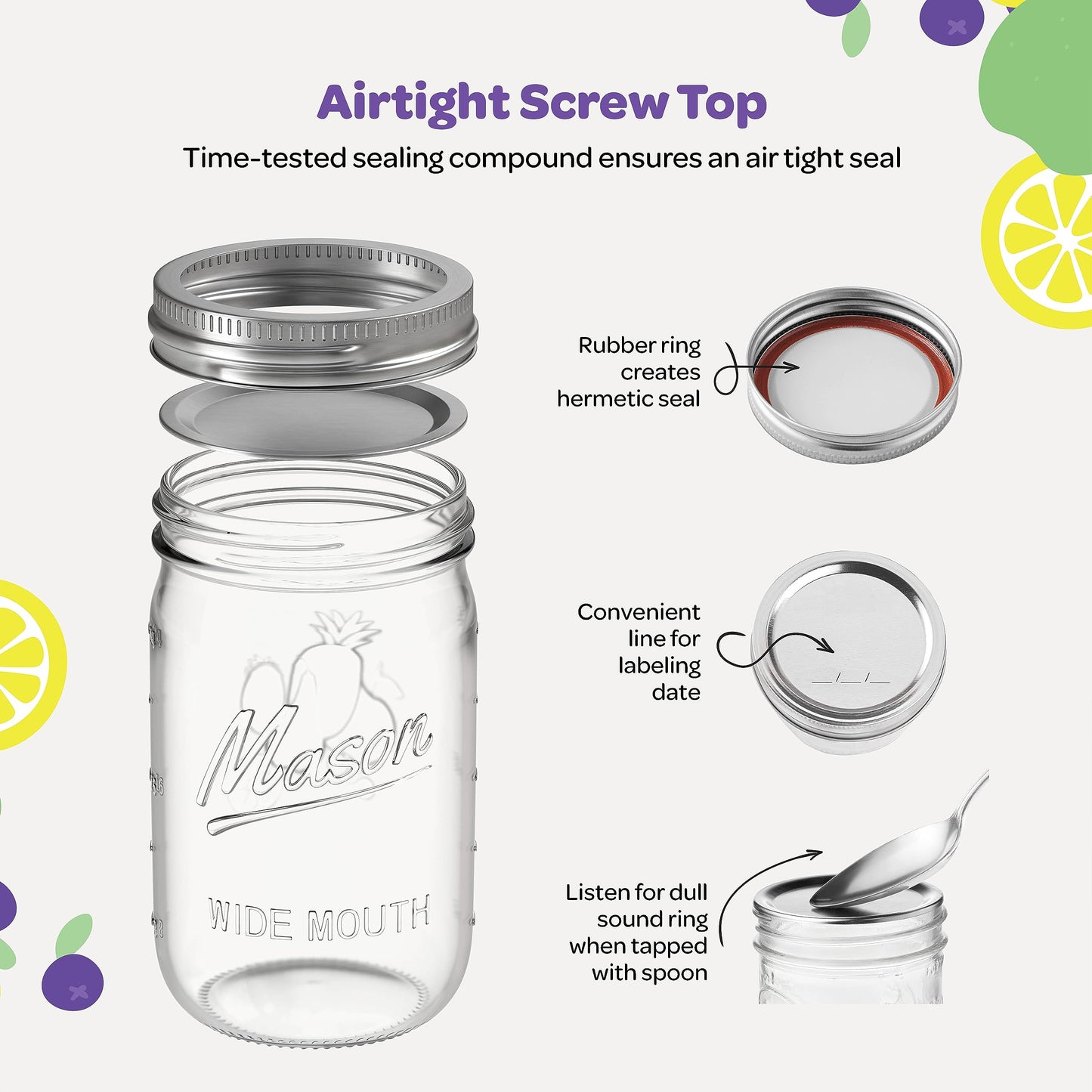 SEWANTA Wide Mouth Mason Jars 32 oz [4 Pack] With Mason Jar Lids and Bands, Mason Jars 32 oz - For Canning, Fermenting, Pickling - Jar Decor - Microwave/Freeze/Dishwasher Safe.