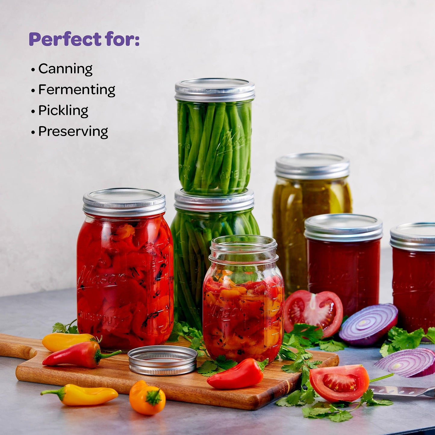 SEWANTA Wide Mouth Mason Jars 32 oz [4 Pack] With Mason Jar Lids and Bands, Mason Jars 32 oz - For Canning, Fermenting, Pickling - Jar Decor - Microwave/Freeze/Dishwasher Safe.